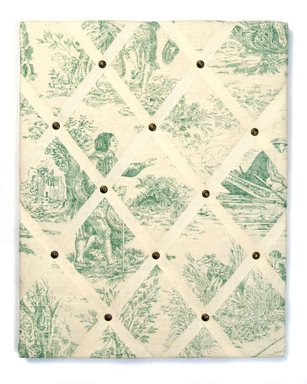 Green and Cream Toile de Jouy with cream ribbon