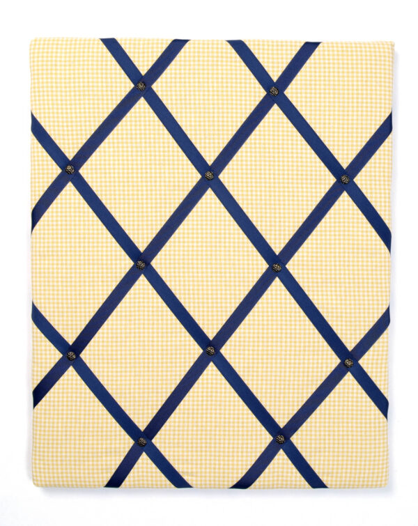 Small yellow cream check with blue OR green ribbon