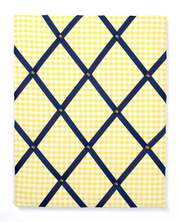 Yellow gingham with navy ribbon