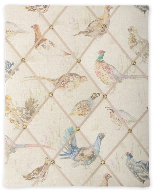 game birds fabric notice board